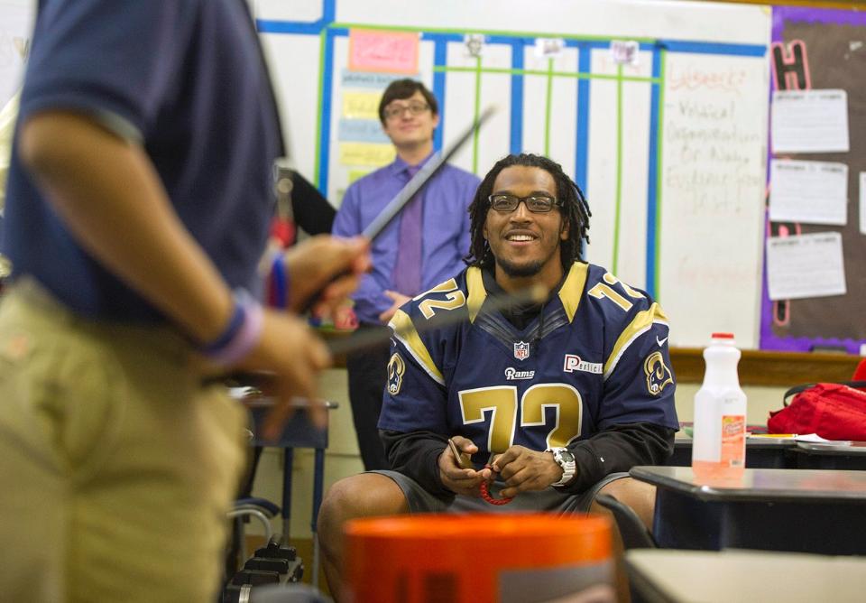 Joe Barksdale of the St Louis Rams at KIPP Inspire Academy